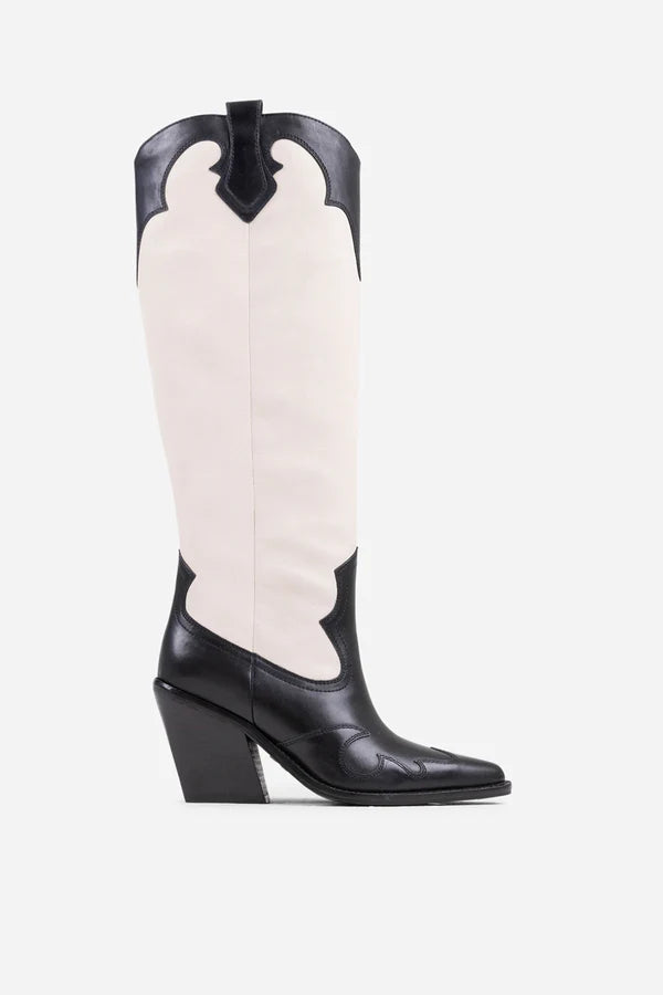 NEW KOLE  Western High Boot Black Off-White