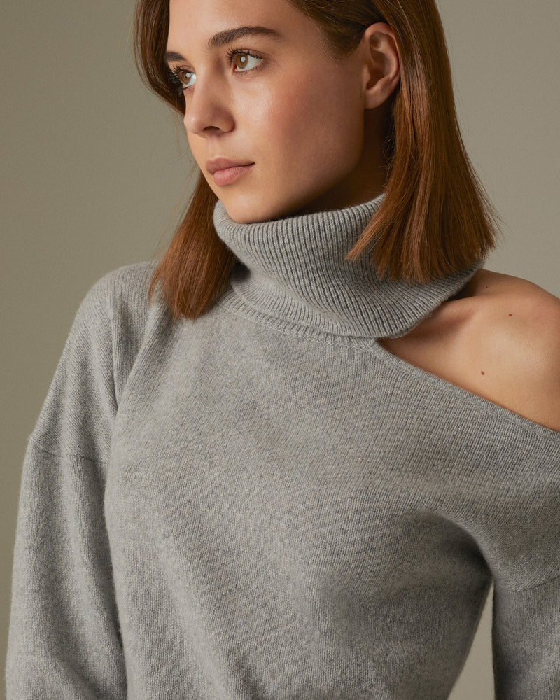 ABBIE | CASHMERE ROLL NECK JUMPER GREY