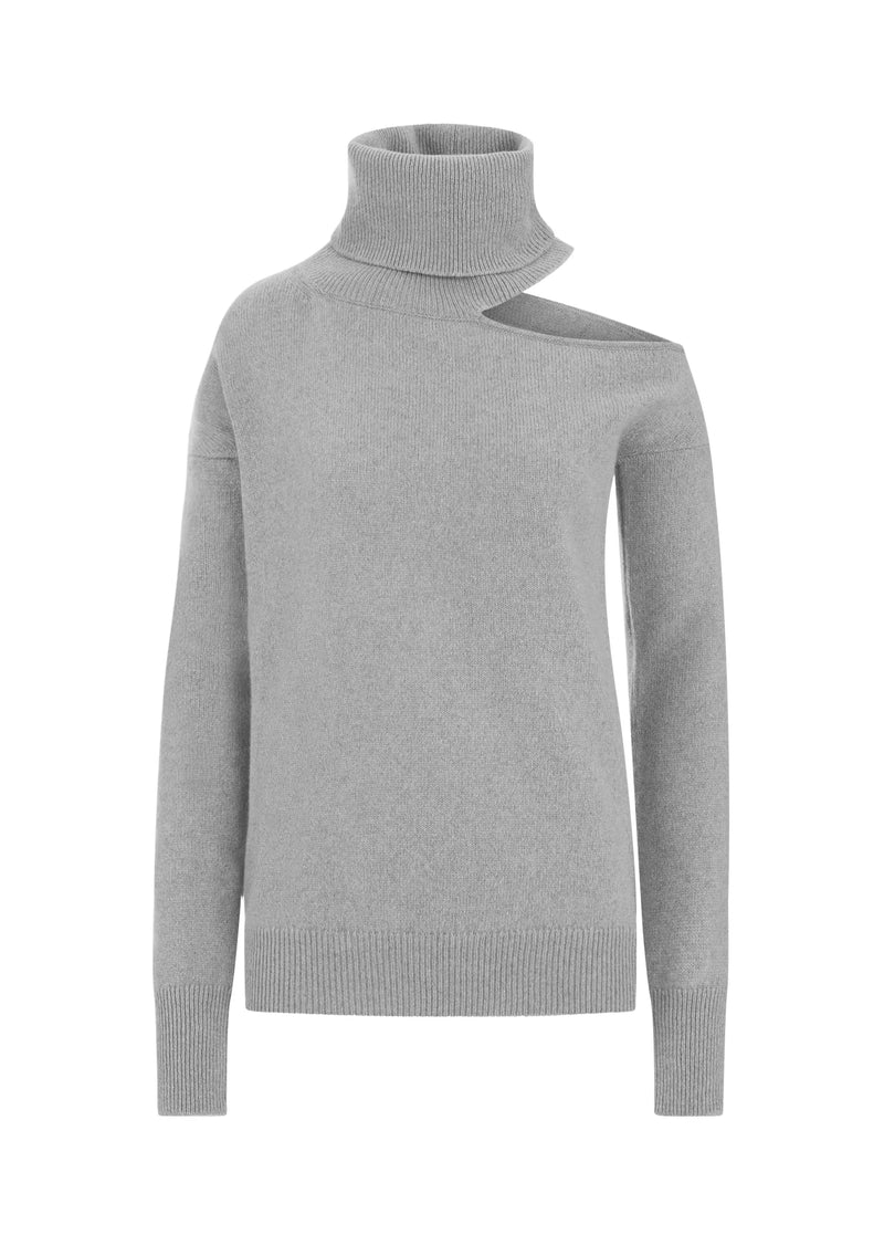 ABBIE | CASHMERE ROLL NECK JUMPER GREY