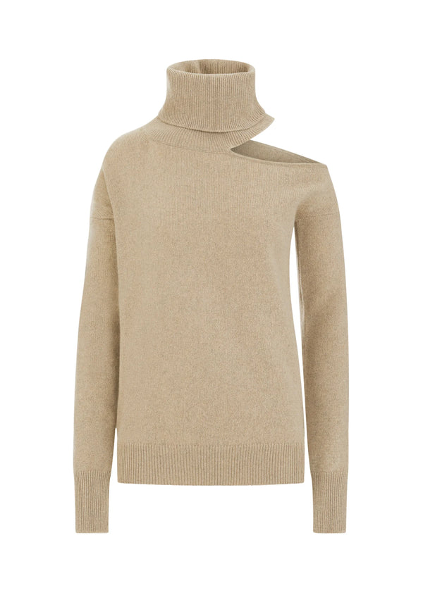 ABBIE | CASHMERE ROLL NECK JUMPER SAND