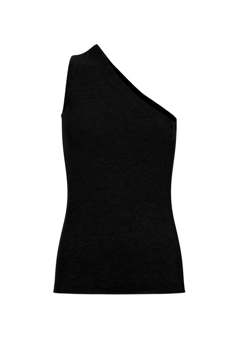 AMIRA | CASHMERE ONE SHOULDER ASYMMETRICAL TOP BLACK