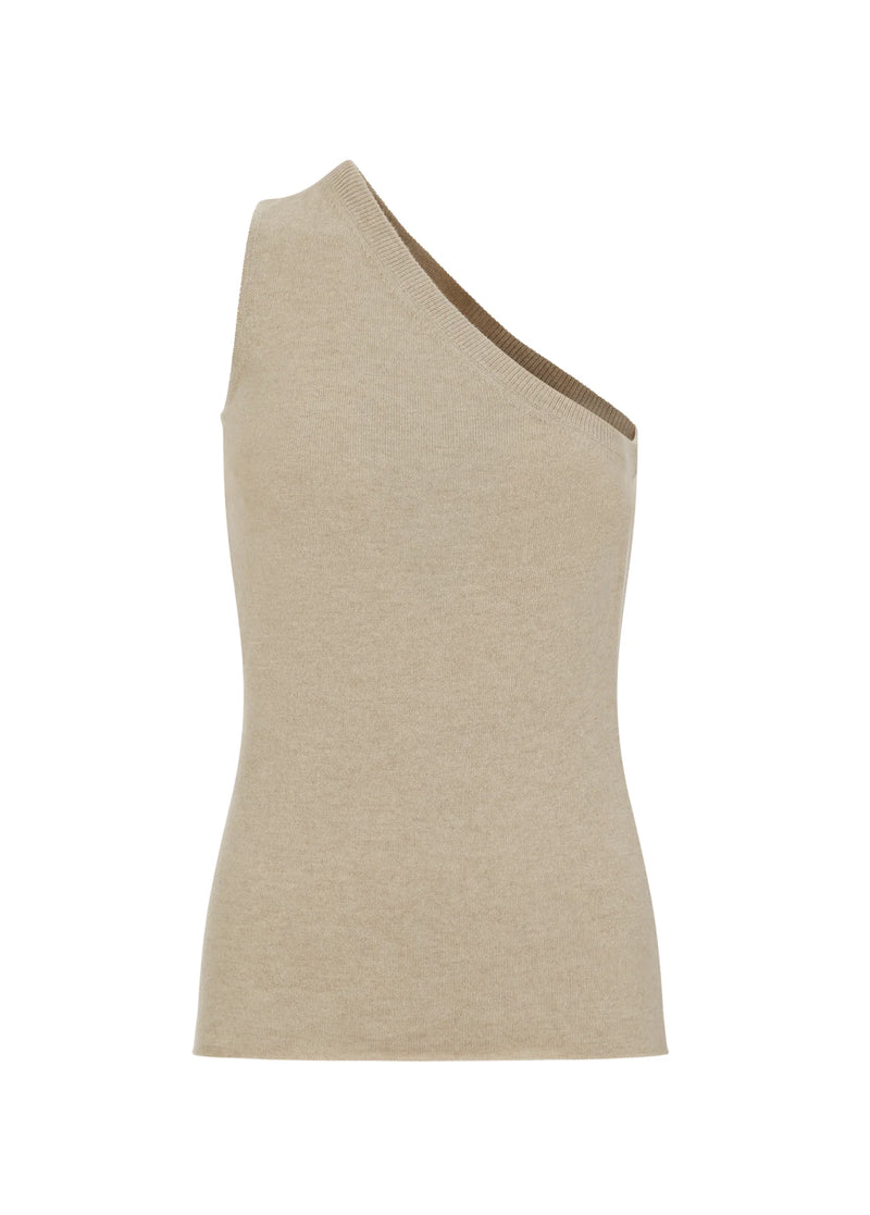 AMIRA | CASHMERE ONE SHOULDER ASYMMETRICAL TOP SAND