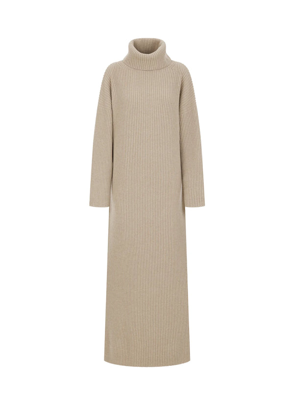 BIANCA | ROLL NECK CASHMERE & WOOL DRESS SAND