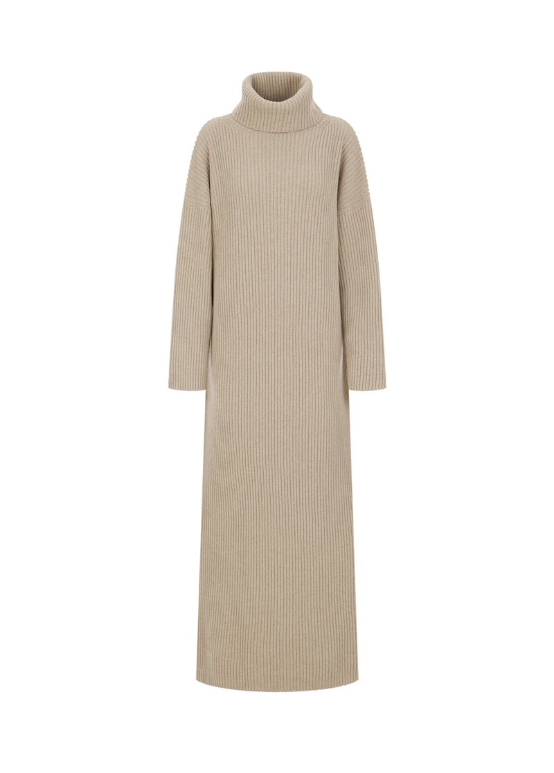 BIANCA | ROLL NECK CASHMERE & WOOL DRESS SAND