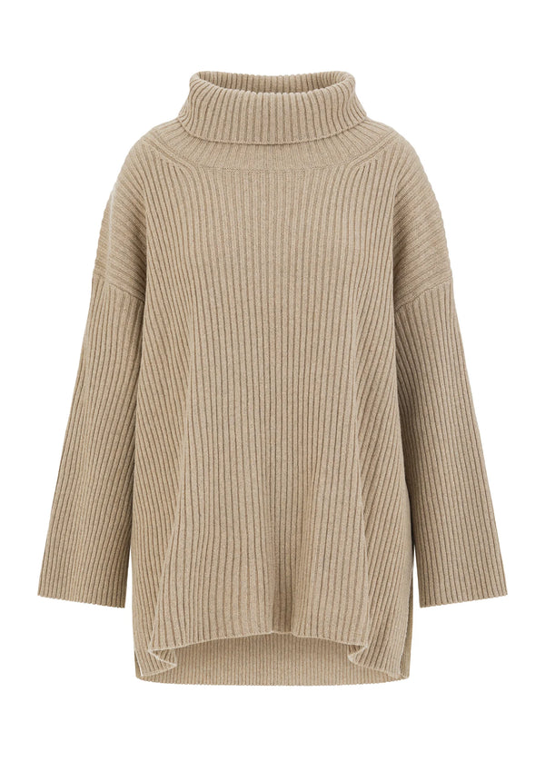 ELINA | CASHMERE OVERSIZE ROLL NECK JUMPER SAND