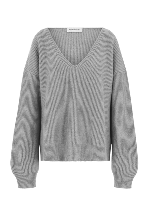 STELLA | CASHMERE OVERSIZED V- NECK JUMPER Grey