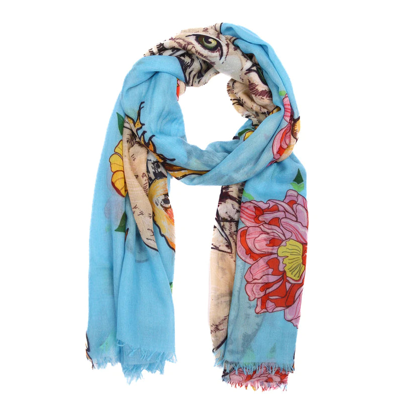 "KATZE" HANDPRINTED SCARF - LIGHTBLUE