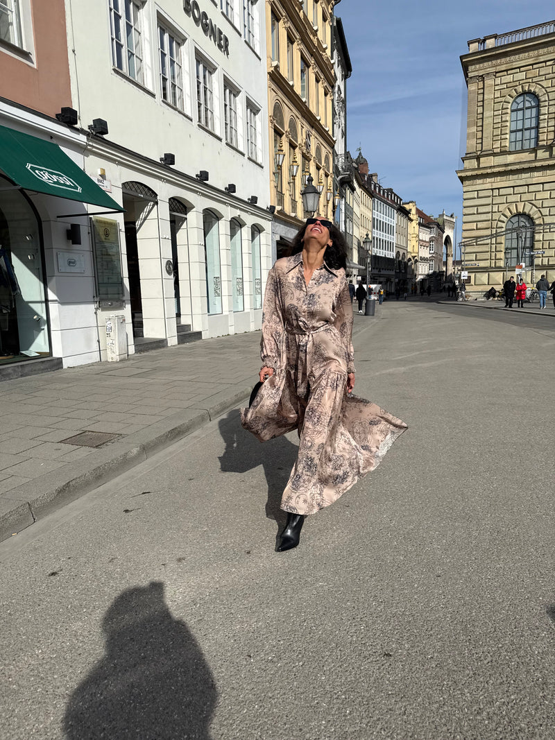 Dress Brown Gold Patterned