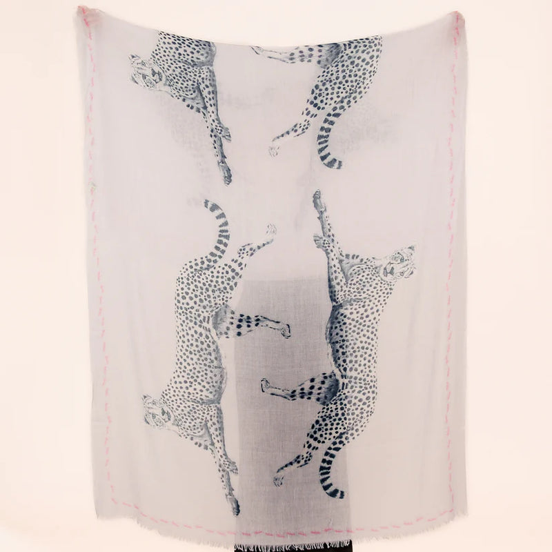 "LEOPARD-ANT" HANDPRINTED SCARF - LIGHTGREY