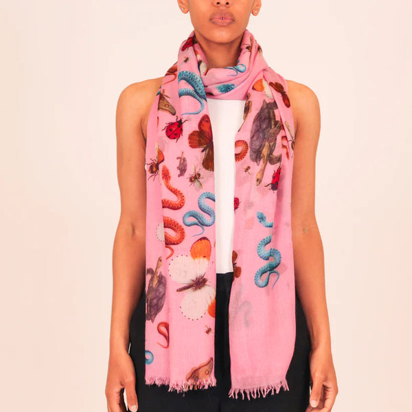 "JUNGLE DANCE" HANDPRINTED SCARF - PINK