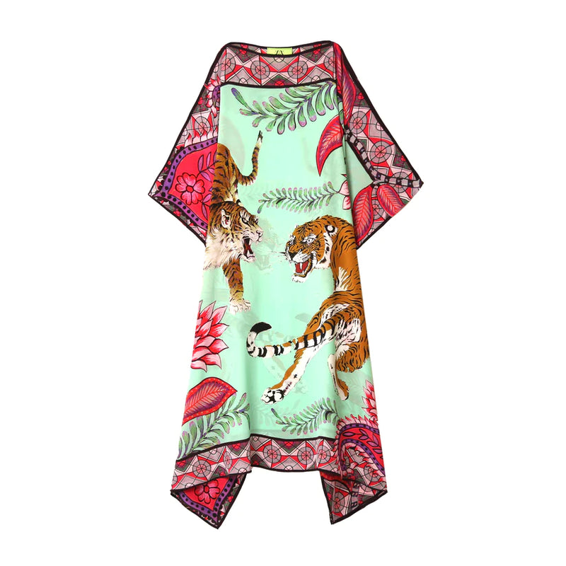 "TIGER & JUNGLE" SILK TUNIC - MINT