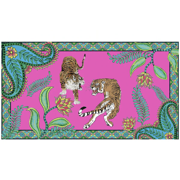 "TIGER & JUNGLE" HANDPRINTED SCARF - PINK