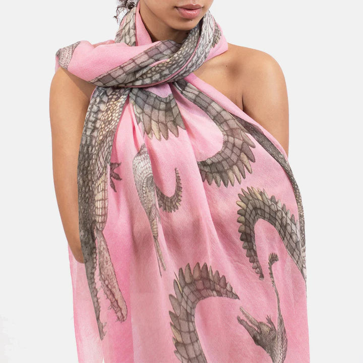 "Crocodile " Handprinted scarf - ROSE
