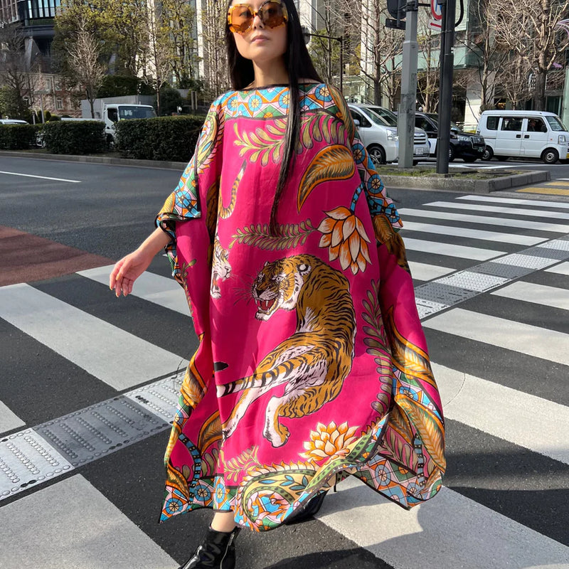 Tiger & Jungle Silk Tunic - Pink