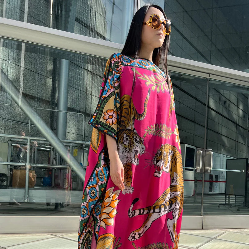 Tiger & Jungle Silk Tunic - Pink