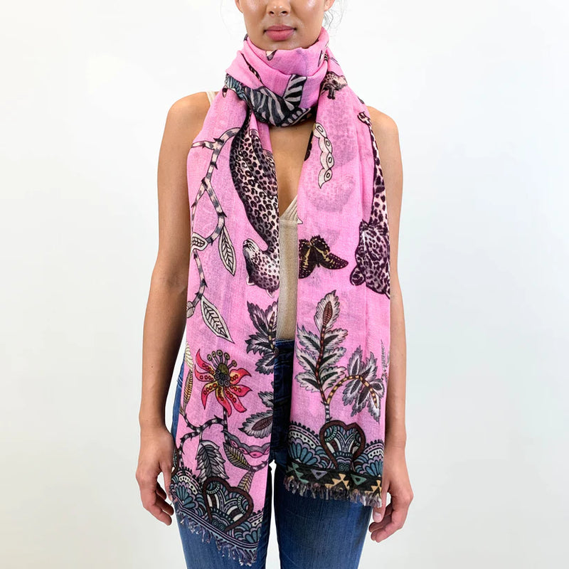 "Wildlife" Handprinted Scarf - Pink