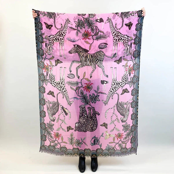 "Wildlife" Handprinted Scarf - Pink