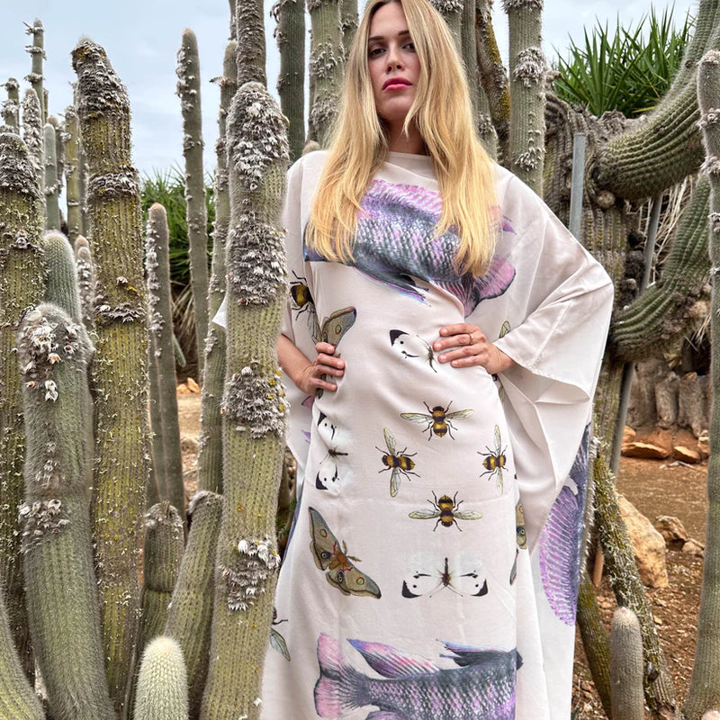 Copy of "BUTTERFLY & FISH" SILK TUNIC - TAUPE