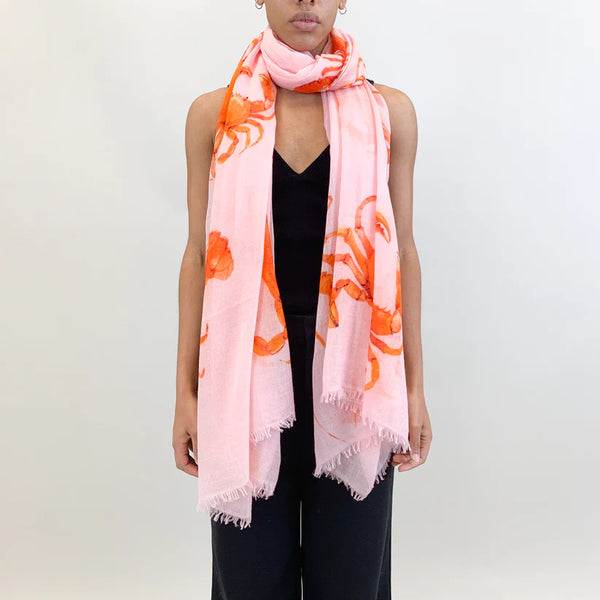 "Crab & Lobster" Handprinted scarf - rose