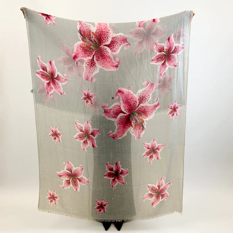 "Lilly" Handprinted Scarf - Taupe
