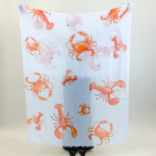 "Crab & Lobster" Handprinted scarf - LIGHT BLUE