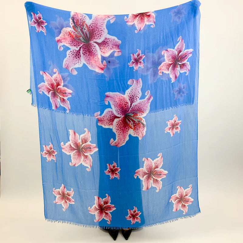 "Lilly" Handprinted Scarf - Blue