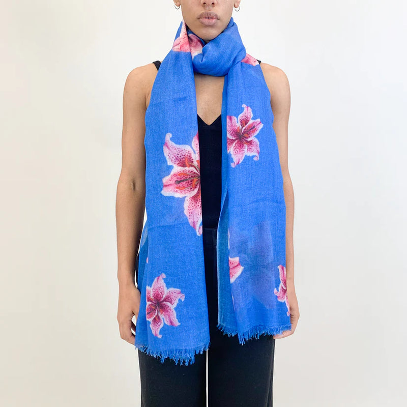 "Lilly" Handprinted Scarf - Blue