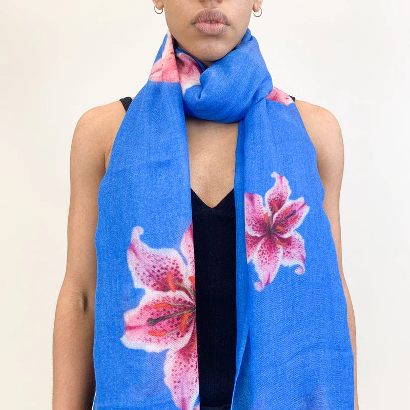 "Lilly" Handprinted Scarf - Blue