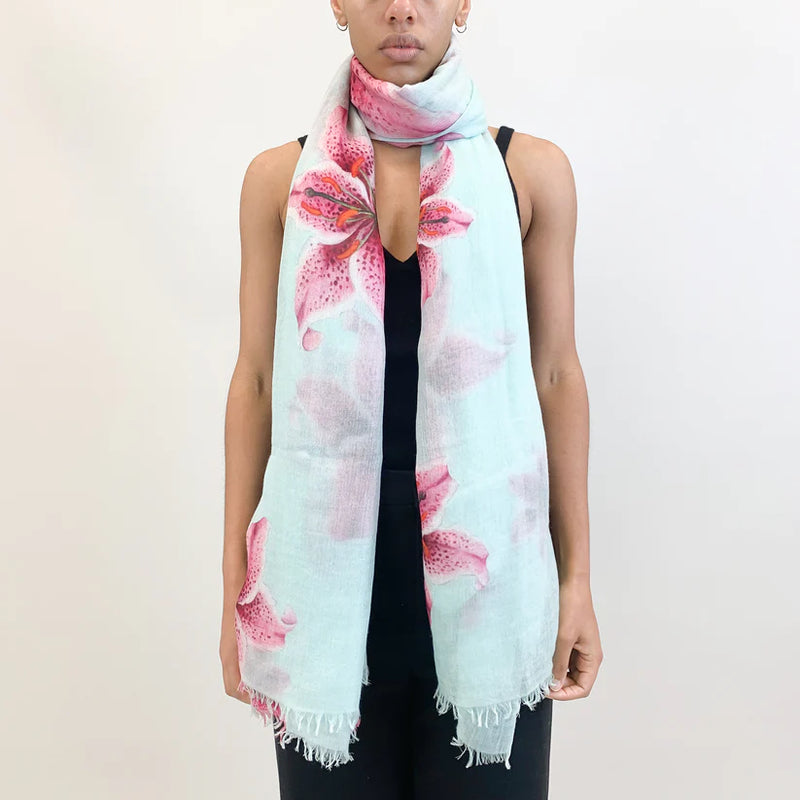 "Lilly" Handprinted Scarf - MINT