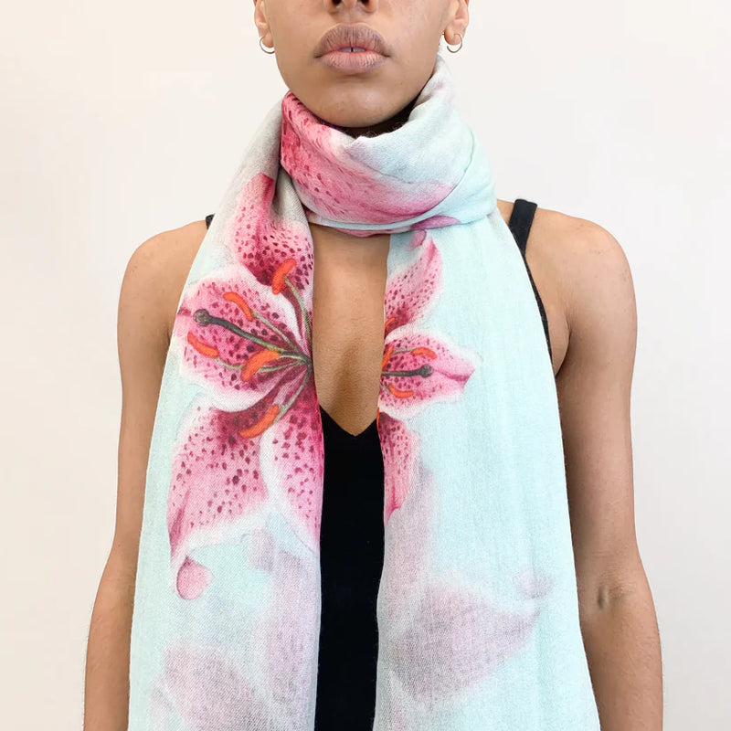 "Lilly" Handprinted Scarf - MINT