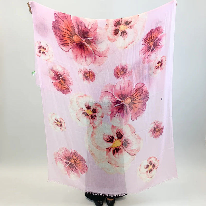 "Pansy" Handprinted scarf - pink