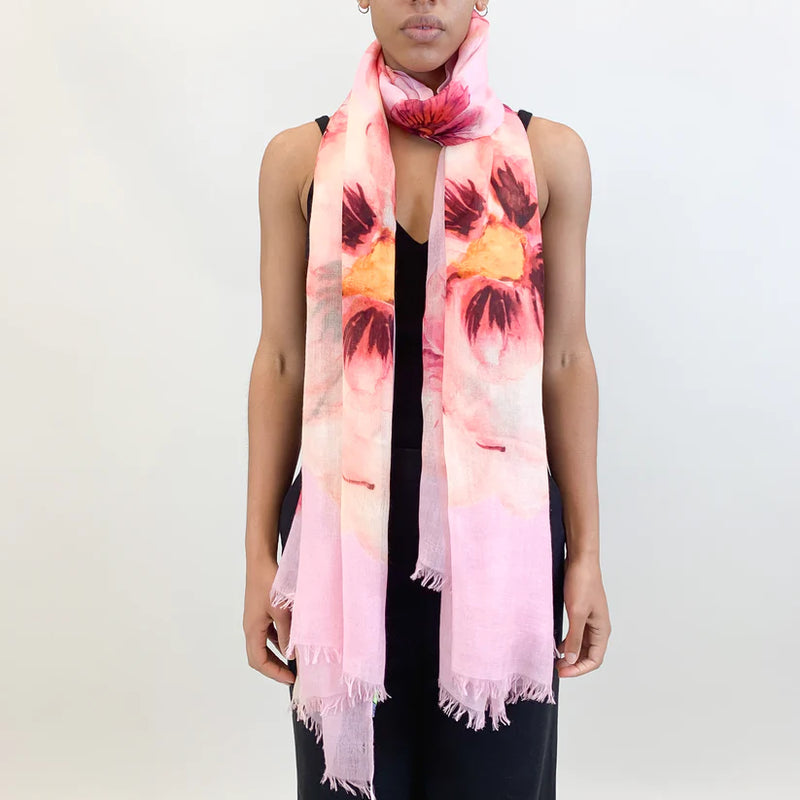 "Pansy" Handprinted scarf - pink