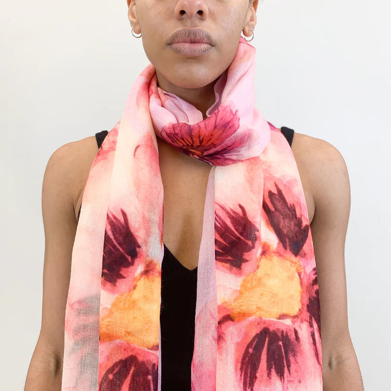 "Pansy" Handprinted scarf - pink