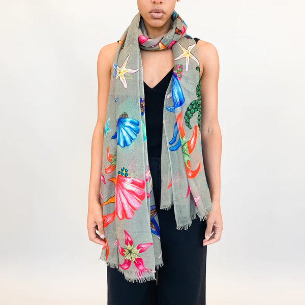 "CORAL" Handprinted scarf - taupe