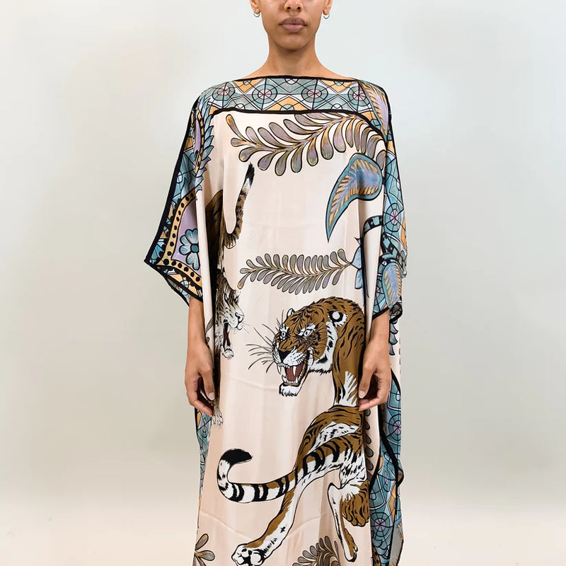 Tiger & Jungle Silk Tunic - Creme