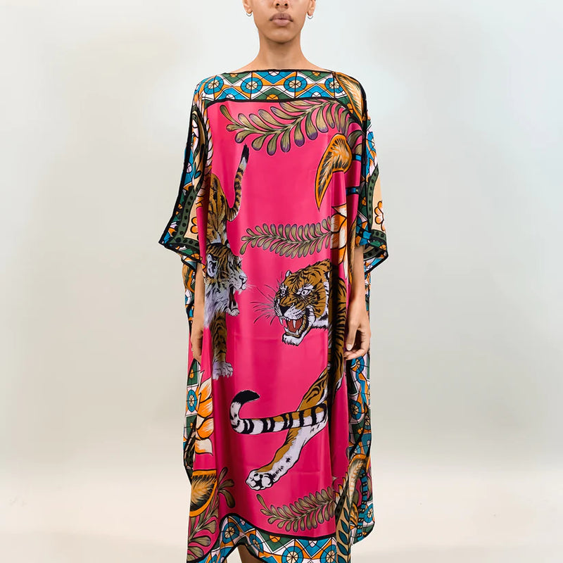 Tiger & Jungle Silk Tunic - Pink