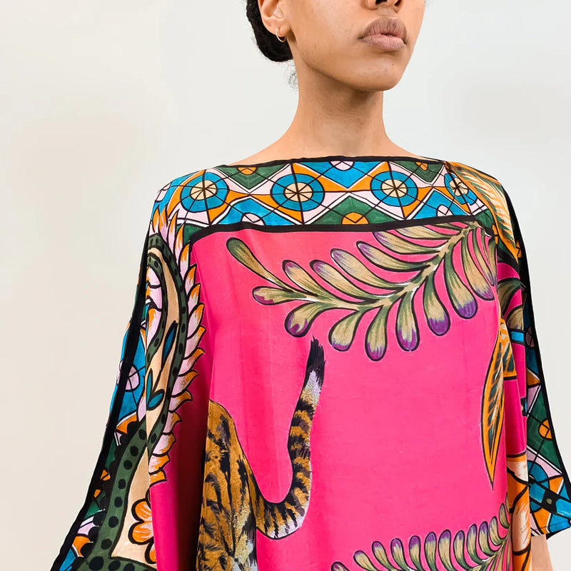 Tiger & Jungle Silk Tunic - Pink