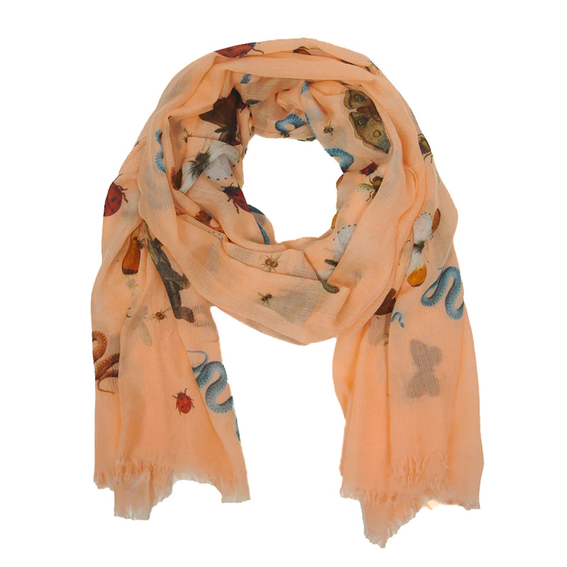 "JUNGLE DANCE" HANDPRINTED SCARF - MANDARINE