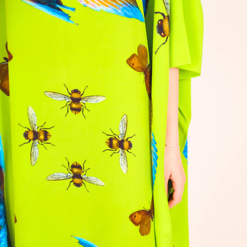 "BUTTERFLY & FISH" SILK TUNIC - GREEN