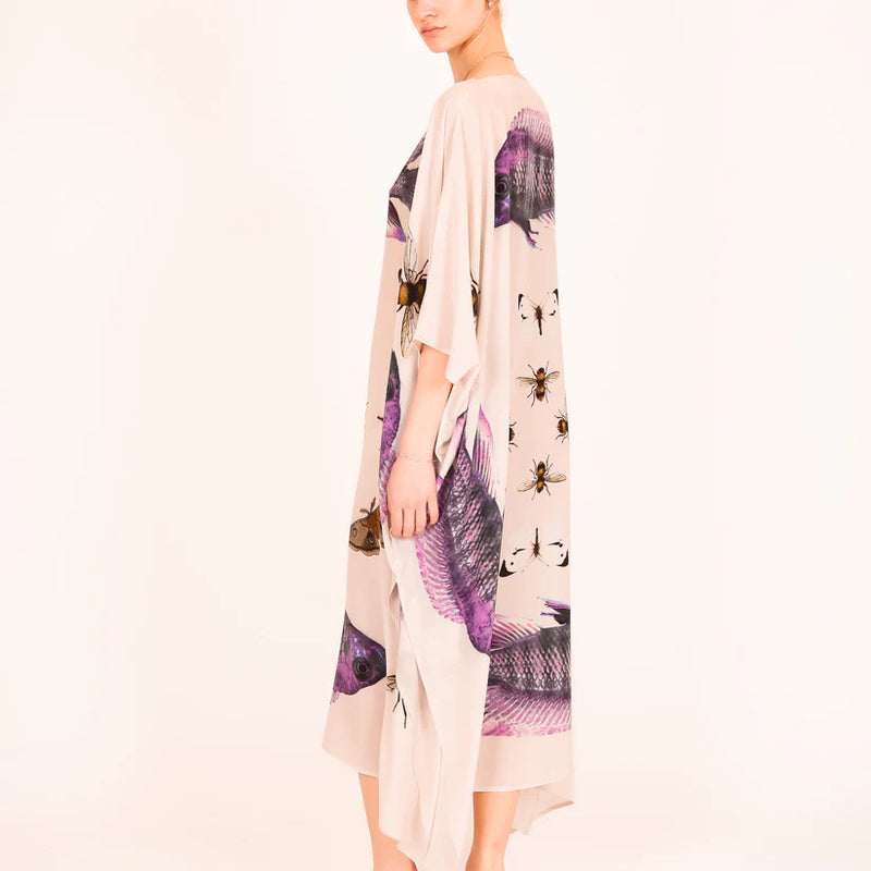 Copy of "BUTTERFLY & FISH" SILK TUNIC - TAUPE