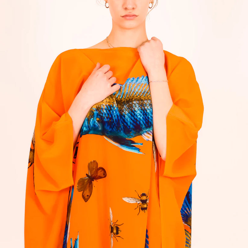 "BUTTERFLY & FISH" SILK TUNIC - ORANGE