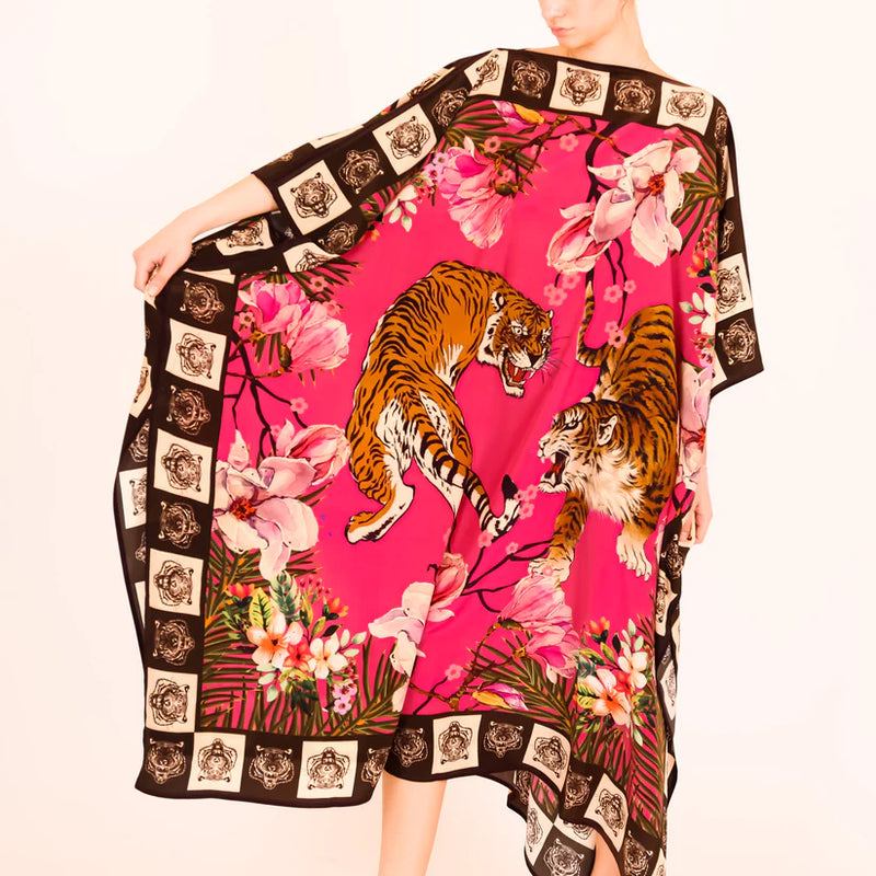 Roaring Tigers Silk Tunic - Dayglow