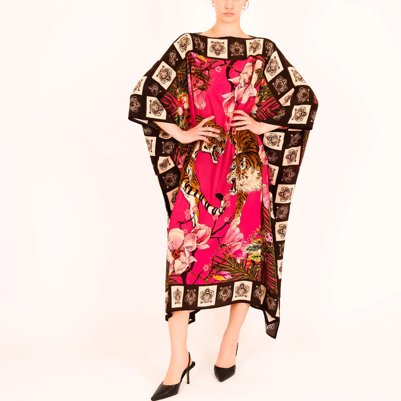Roaring Tigers Silk Tunic - Dayglow
