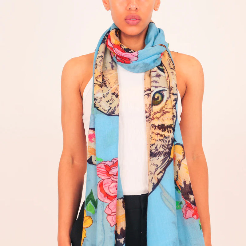 "KATZE" HANDPRINTED SCARF - LIGHTBLUE