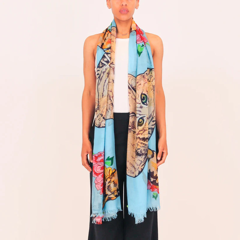 "KATZE" HANDPRINTED SCARF - LIGHTBLUE