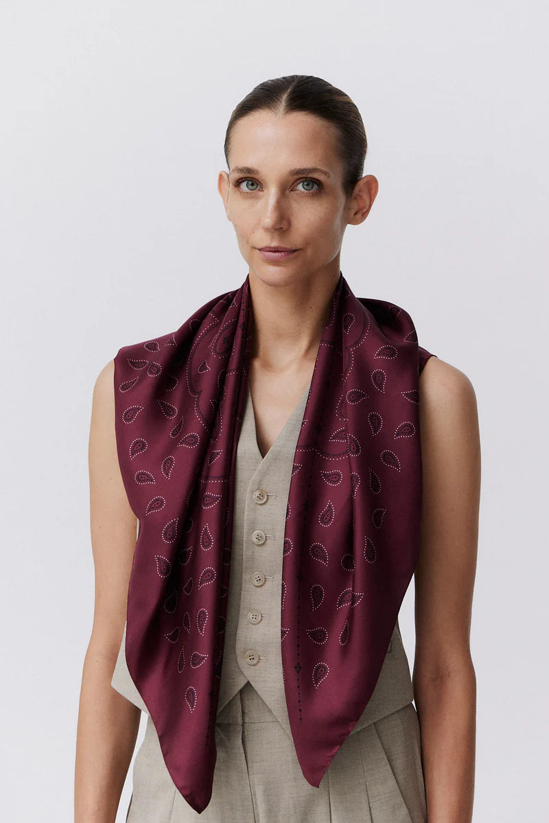 Silk Scarf Paisley 90 Bordeaux