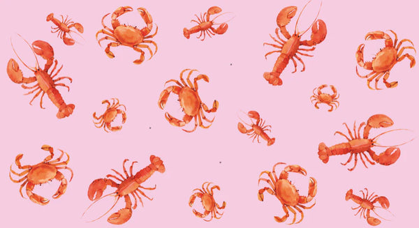 "Crab & Lobster" Handprinted scarf - rose