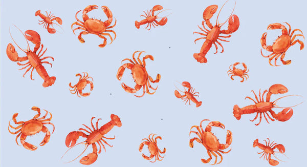 "Crab & Lobster" Handprinted scarf - LIGHT BLUE