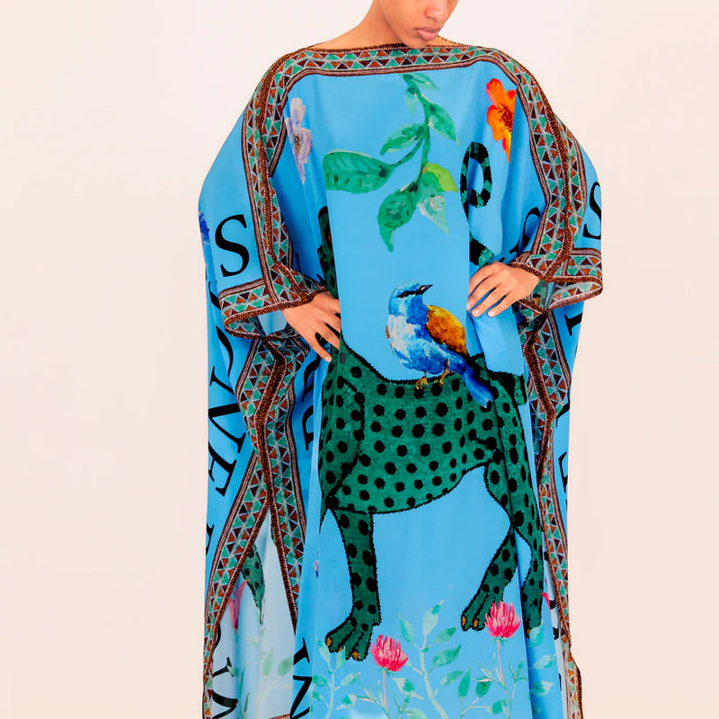 Venice Leopard Silk Tunic - BLUE