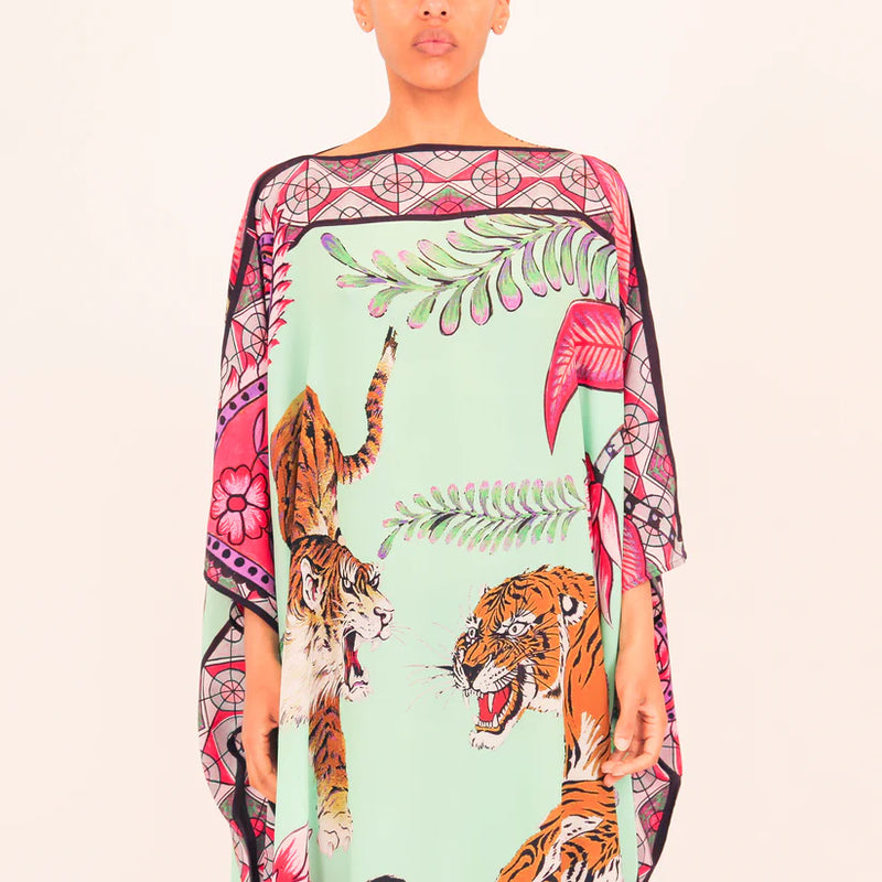 "TIGER & JUNGLE" SILK TUNIC - MINT